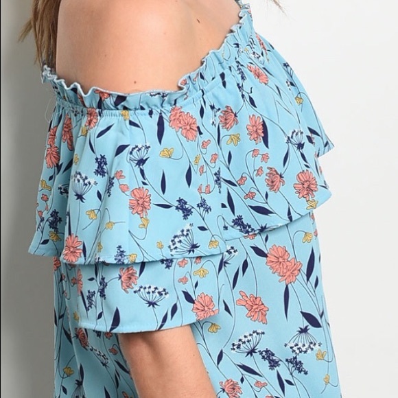 ❌DONATED❌Blue Floral Print Off The Shoulders Ruffle Top - Picture 3 of 7